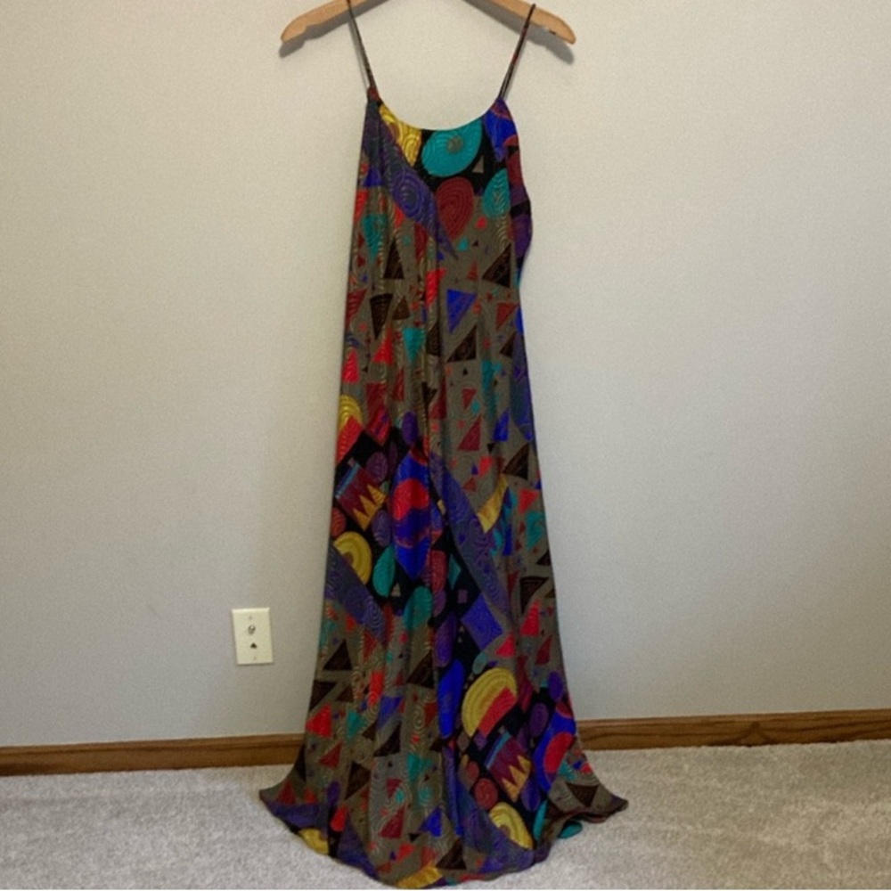 Vintage Mary McFadden Gown or Slip Dress, Size Large, Colorful Geometric Pattern
